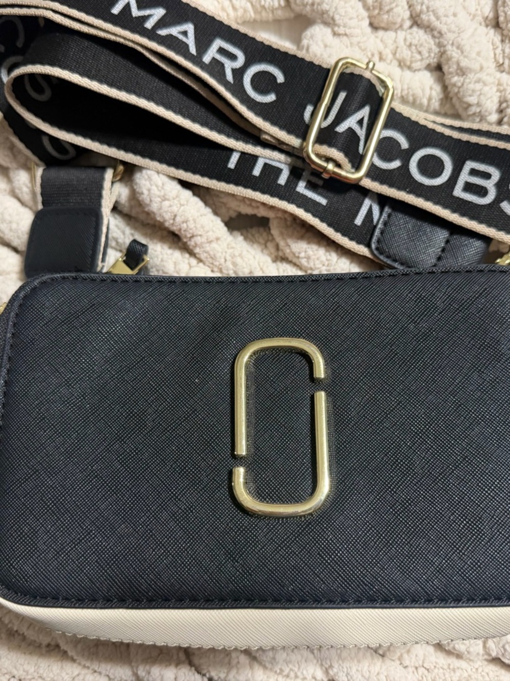 Marc Jacobs Black and Orange Crossbody Camera Bag with Gold Hardware